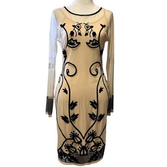 Venus long sleeve, sheer dress with camisole under layer and black detailing - Picture 1 of 11